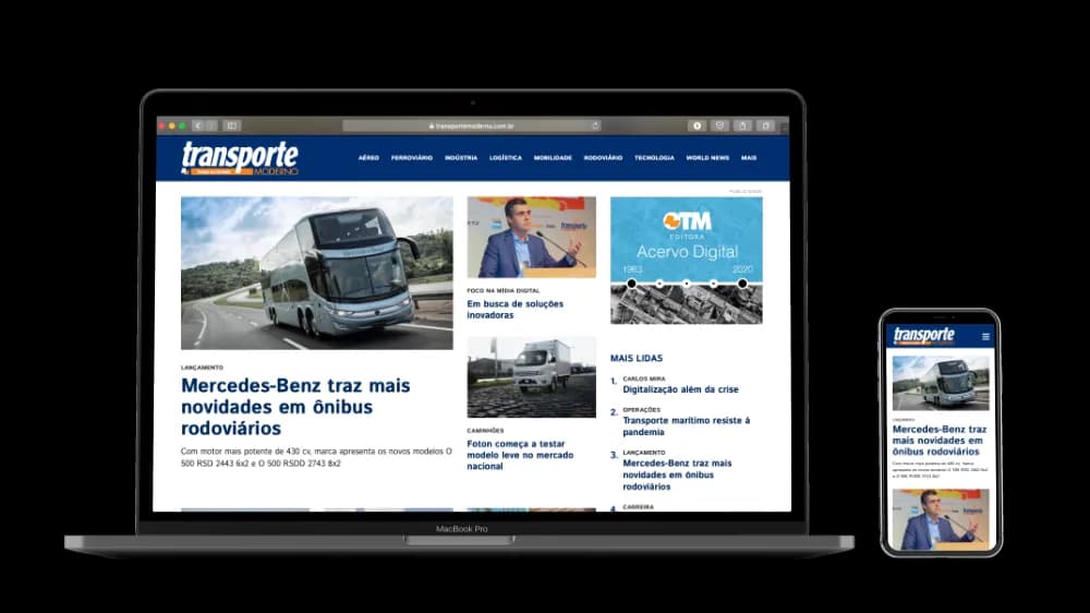 Notebook com a imagem do site Transporte Moderno